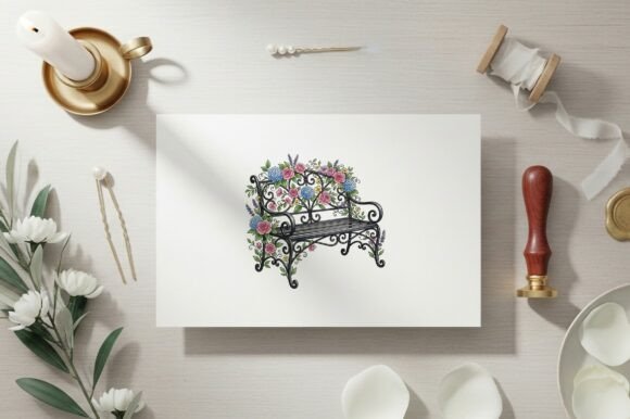 Download Bench with Flowers in Ornate Design - Flower Collection