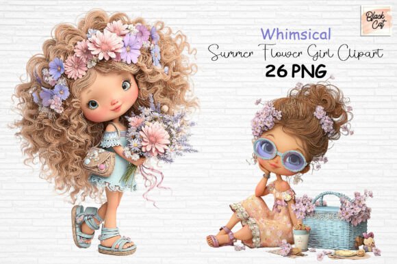 Download Whimsical Summer Flower Girl Clipart PNG - Premium Resources