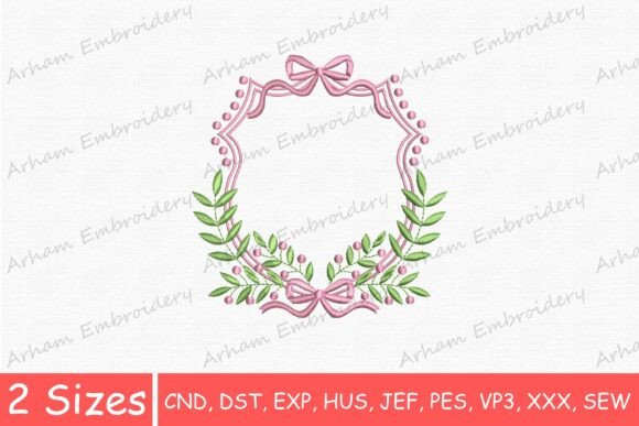Download Pink Bow Frame with Leaves Monogram - Monogram Collection