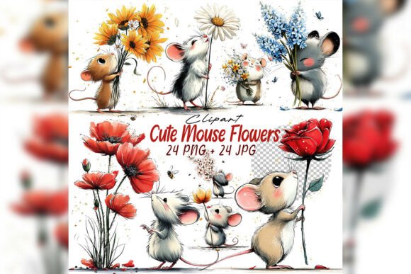 Download Whimsical Mouse &amp; Flower Clipart Set - Premium Resources