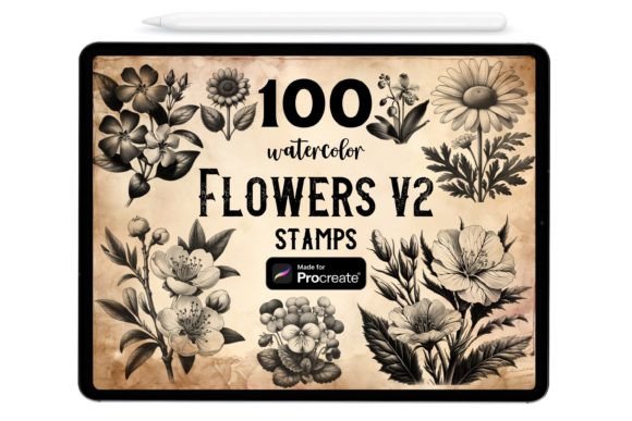 Download 100 Flowers Procreate Stamp Brushes - Flower Collection