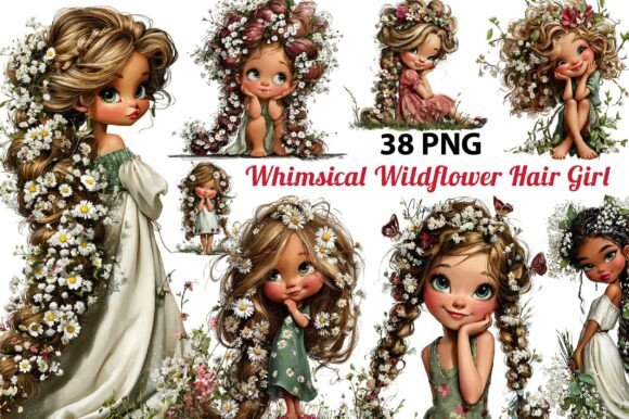 Download Whimsical Wildflower Hair Girl Clipart - Flower Collection