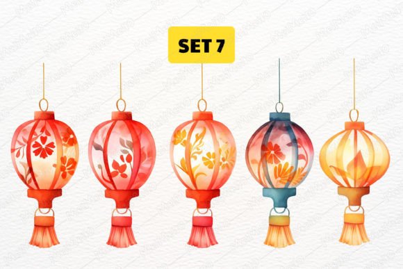 Download Watercolor Oriental Flower Lantern Lamp - Flower Collection
